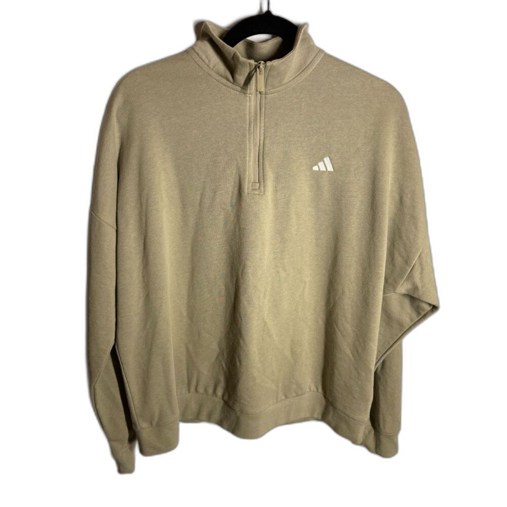 Adidas Women’s XL Oversized Quarter Zip Sweatshirt Khaki Taupe Pullover